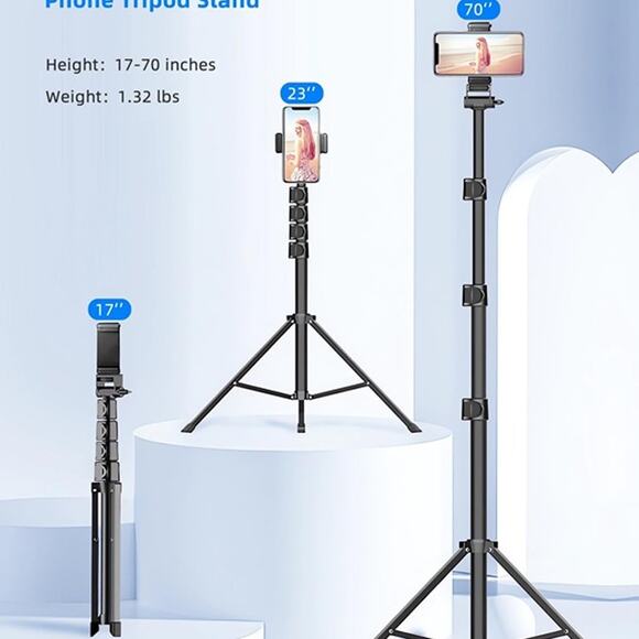 70" Phone Tripod & Selfie Stick, Extendable Cell Phone Tripod Stand - Picture 2 of 3